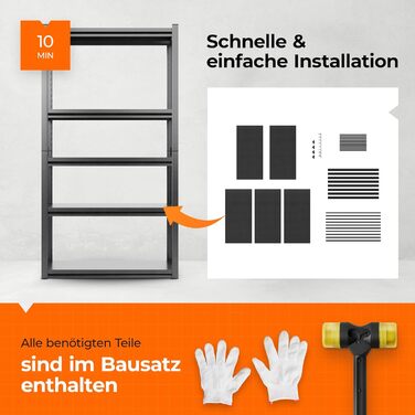 Металевий стелаж з металевими полицями - швидкий монтаж [НЕ СХИЛЬНИЙ ДО ПЛІСНІ & надзвичайно стабільний] Важкий металевий стелаж чорного кольору з п'ятьма полицями - стелаж для зберігання, підвальний стелаж, стелаж для гаража. Розміри: 160x86x45 см, 5 пол