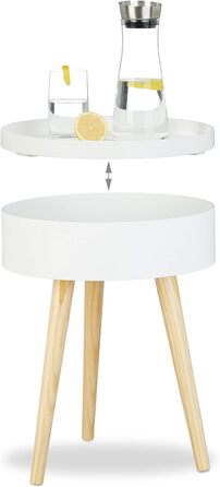 Журнальний столик Relaxdays круглий скандинавський дизайн, 70-ті, тумбочка з підносом, відділення для зберігання, ВхШхГ 50x38x38 см, біла Одномісна