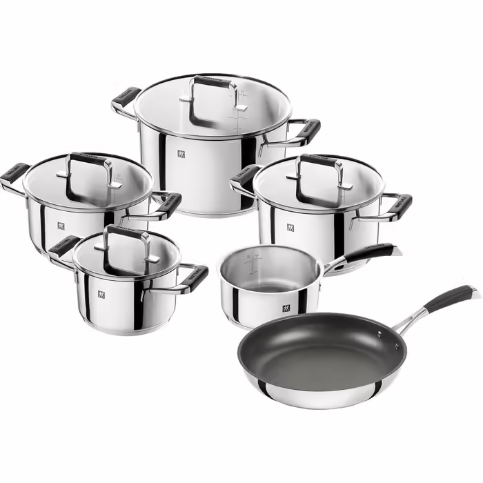 Набір каструль і сковорідка CORNELIA POLETTO BY ZWILLING, 6 предметів, з 4 кришками, для індукції, нержавіюча сталь, скляні кришки