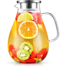Скляна карафа Veccom 2.4L з кришкою, термостійкий глечик з боросилікатного скла для води, холодного чаю, соку