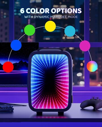 Міні-холодильник LIGIANT MF01C на 4Л з 7 режимами підсвічування та функцією підігріву, безшумний, AC/DC, для авто, офісу та геймерської кімнати (чорний глянцевий)