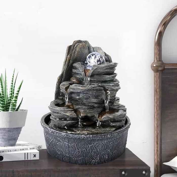 Джерело води Zen'Light Zimmerbrunnen: природний водоспад зі каменями та LED-підсвіткою для медитації та релаксації. Декоративний фонтан для дому, Feng Shui, H 23см (Luberon)
