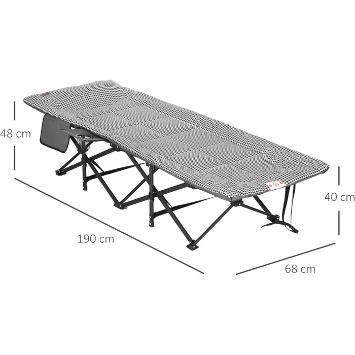 Похідне ліжко Outsunsun, розкладне ліжко кемпінгове ліжко з підсклянником, кемпінгове ліжко з сумкою, до 120 кг, для балкона, басейну, 68 x 186 x 48см Чорний