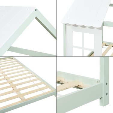 Дитяче ліжко Tostedt: ліжко-будиночок, ліжко для підлітків, ліжко-ігровий будиночок, ліжко з напіввідкритим дизайном Montessori, з масивного дерева (сосна), 120x200 см, рожево-біле