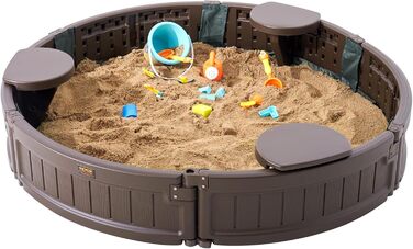Дерев'яний пісочниця VEVOR з кришкою, восьмигранна пісочниця з 4 місцями для сидіння та підстилкою, пісочниця для дітей у сад, подарунок для хлопчиків та дівчаток віком 3-12 років (пластик, кругла)
