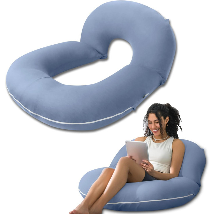 Подушка для читання INSEN, спинка для сидіння в ліжку, для читання, відпочинку, медсестер, дорослих, мам та дітей, для пресування живота в ліжку (охолоджуюча бавовна, блакитна, базова)