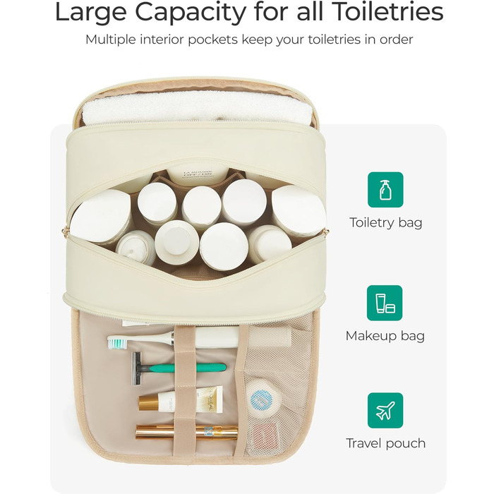 Сумка для косметики BAGSMART для жінок, велика дорожня косметичка, об'ємна косметична сумка, сумка для макіяжу та косметики з ручкою, чорна