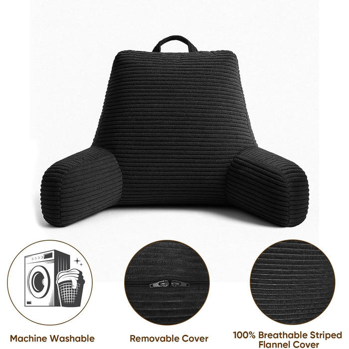 Підлогове крісло-мішок для читання у ліжку, доросле, з піною з пам'яті, чорне, велике