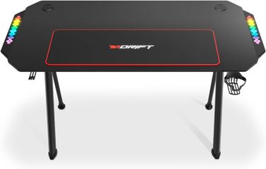 Ігровий стіл DRIFT GAMING з карбоновою поверхнею, RGB підсвіткою, підстаканниками та тримачем для навушників, чорний (DRDZ175RGB)