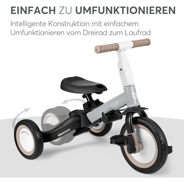KikkaBoo FLIP 5-в-1 Триколісний велосипед для дітей від 1 року з ручкою, трансформер до бігобіла (сірий)