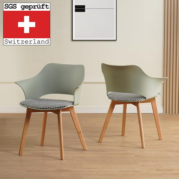 Набір з 4 стільців Albatros для їдальні Aalborg, білий - масивна букова ніжка, скандинавський ретро-дизайн, зручний стільчик-чаша. Елегантний кухонний стілець, стілець для їдальні до столу білий (зелений)