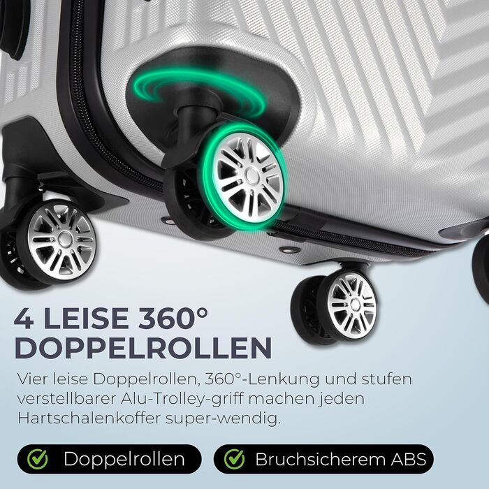 Набір валіз xRace 3-частинний ABS, 20/24/28 дюймів, ручна поклажа, TSA замок, 360° колеса, стійкий до ударів, преміум підкладка (срібний)