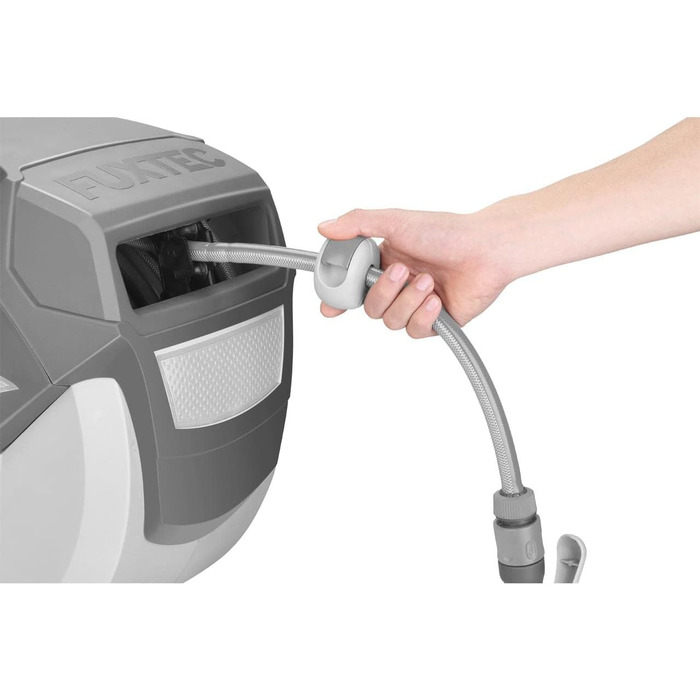 Автоматичний шланг для саду Fuxtec FX-WSA30 – 30 м, ½ дюйма, з роликом для стіни, з пістолетом та з'єднувачами, поворотний на 180° (65x29x46 см)