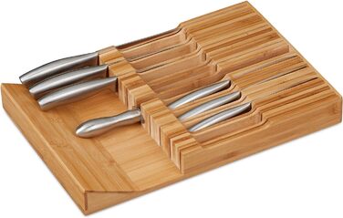 Бамбукова підставка для ножів, 16 ножів і точильна сталь, 5x43x29 см, натуральна