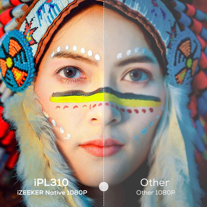 Портативний проєктор iZEEKER Mini з підтримкою 4K, WiFi, Bluetooth, HDMI, iOS, Android, PS5. Яскравість 10000 Lux, Full HD 1080P, 300 дюймів для домашнього кінотеатру. Чорний колір.