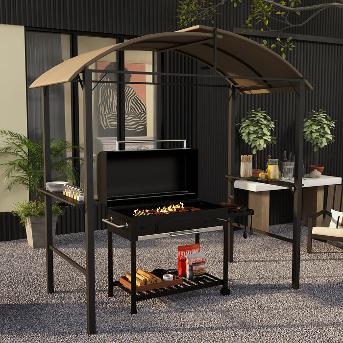 Гриль-павільйон Outsunny BBQ 1,1 х 2,3 м стійкий до погодних умов з дахом з поліестеру та бічними полицями для грилів до 100 см Сталь Хакі