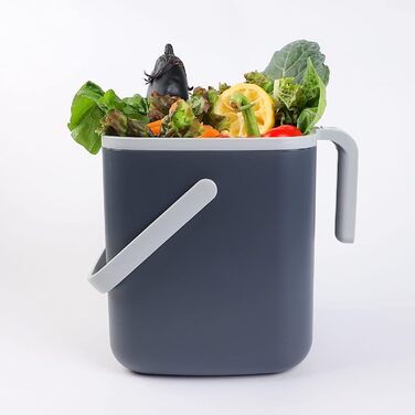Кухонний контейнер для компосту з блакитного гінкго - легко миється контейнер для харчових відходів для кухні з ручками / кухонний контейнер для компосту для стільниці, відро для кухонних відходів (5 літрів) - сірий 1,32 галона / 5 літрів Сірий