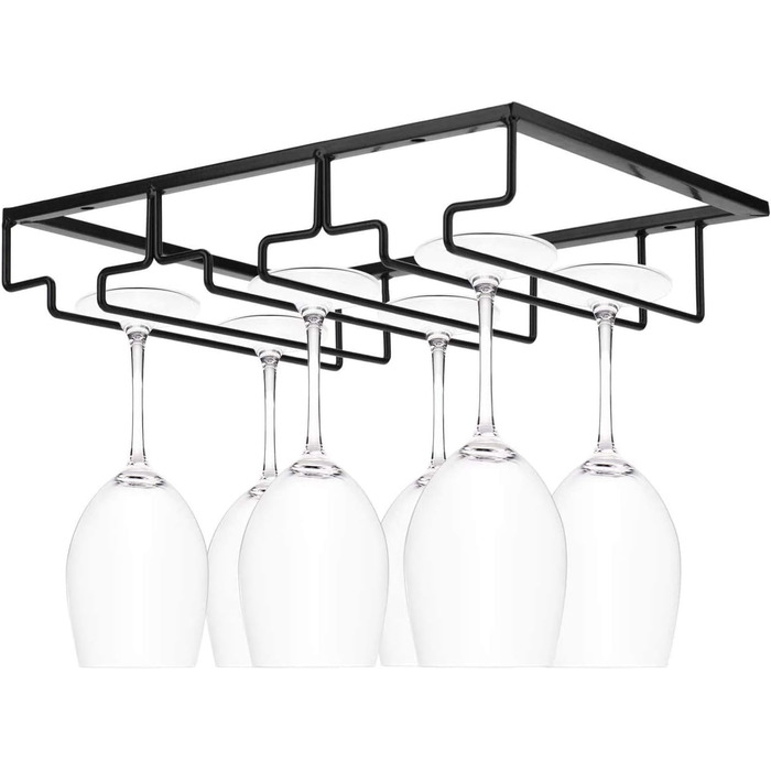 Тримач для келихів вина – органайзер для підвішування у шафу, металевий, для кухні, бару (3 ряди, 1 шт.) (Чорний)