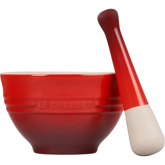 LE CREUSET Мörser und Stößel (Товкач та пестик), Глазурований керамічний, Ø 11.5 см, 360 г, 300 мл, Червоний