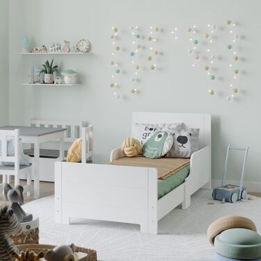 Дерев'яне дитяче ліжко URBNLIVING з бічною захисною перегородкою, для дівчаток та хлопчиків, в стилі Junior, білий колір