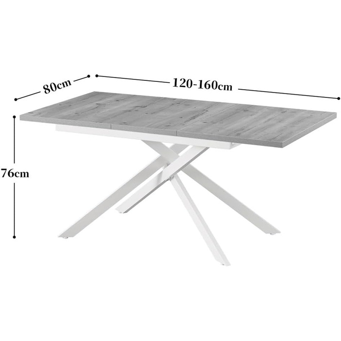 Розсувний обідній стіл B&D LARS 120-160 x 80 см для кухні, 4-6 осіб, стиль Industrial Modern, колір дикий дуб, чорне металеве підстав'я, 11202-XS-EIWL