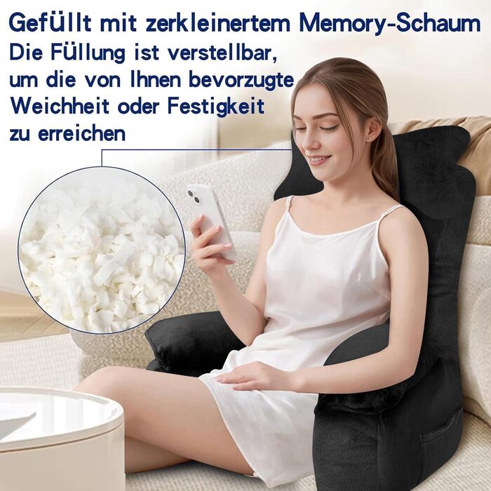 Підкуштунок для ліжка та дивана, подушка для спини, зручний підкуштунок з підлокітником для дорослих, 67*30 см (Чорний)