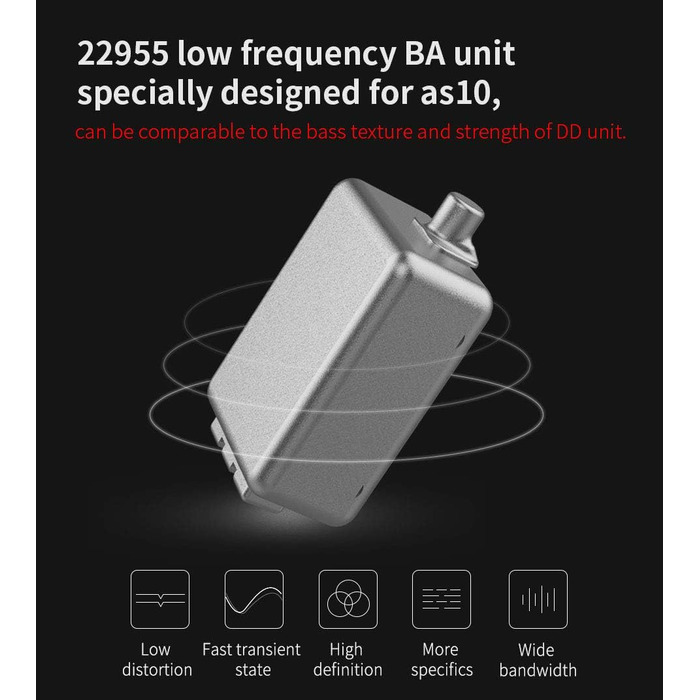 Навушники-вкладиші LINSOUL KZ AS10 5BA HiFi, знімний кабель, 5 динаміків, пасивне шумозаглушення