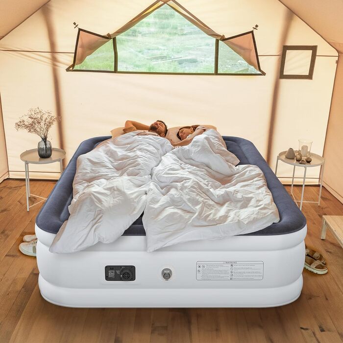 Надувний матрац YITAHOME самонадувний 2 особи, надувне ліжко з вбудованим електричним повітряним насосом, надувне ліжко-матрац із сумкою для зберігання для гостьового ліжка для кемпінгу, 300 кг МАКС., 203 x 152 x 46 см (стиль B, сірий білий)