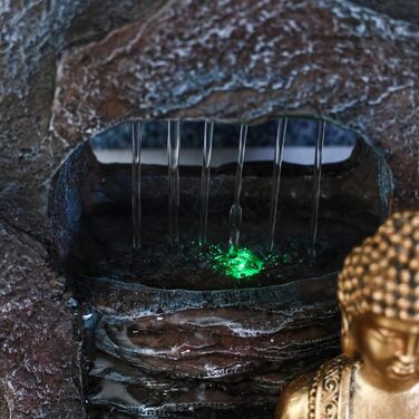 Джерело води Zen'Light Dao від Zimmerbrunnen: Будда, LED-підсвітка, для медитації та релаксації. Декор Фен-Шуй, висота 26 см, горіх