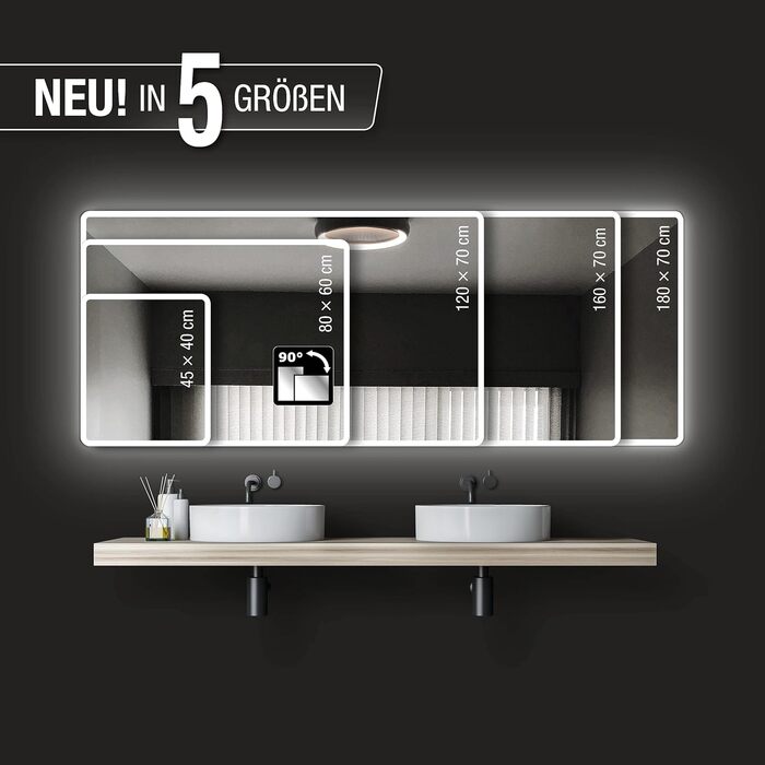 Дзеркало для ванної кімнати Talos Moon з підсвічуванням 120x70 см, вологостійке, нейтральне біле світло