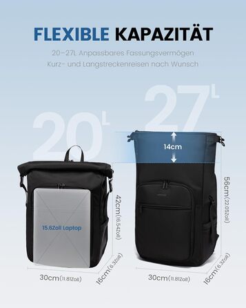 LOVEVOOK Рюкзак Rolltop, водонепроникний, 17 дюймів, для ноутбука, чорний. Ідеально для подорожей, університету, школи та велосипеда.