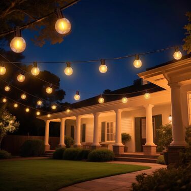 Світлодіодна гірлянда сонячна на 10 метрів, 16+1 лампочки G40, димування, 3 режими, пульт дистанційного керування, вологостійка, тепле біле світло, для саду, балкона, декору вечірок