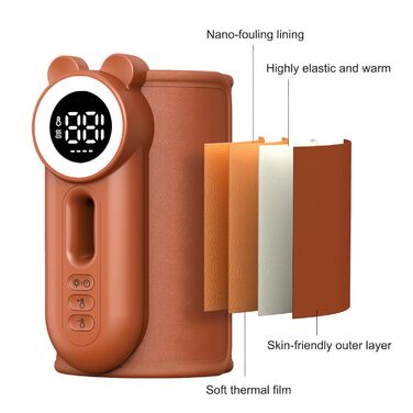 Підігрівач молока для дитячих пляшечок з LED-дисплеєм 8000mAh, USB-C зарядка, 6 температурних режимів, синій (Teddy brown)