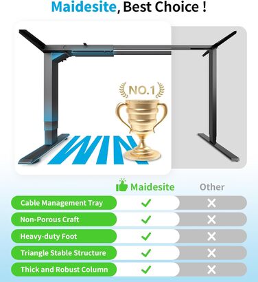 Електричний стіл MAIDeSITe T2 Pro Plus (Чорний) з регулюванням висоти, 2 мотори, 4 пам'яті, нагадування про зміну положення