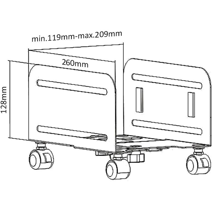 Підставка для комп'ютера Maclean MC-851 на колесах, мобільна, чорна, до 10 кг, 260 x 119/209 x 128 мм
