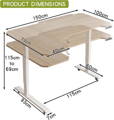Стіл OCGREEN L-подібний з регулюванням по висоті 150 см, електричний, управління пам'яттю, дуб