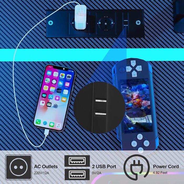 Ігровий стіл HaodaCulture 160x135 см з підставкою для монітора, 2 розетки та 2 USB-порт, кутовий, великий комп'ютерний стіл (100x75 см)