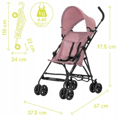 Дитячий візок-парасолька Lorelli VAYA, рожевий (вага 4,40 кг), складаний
