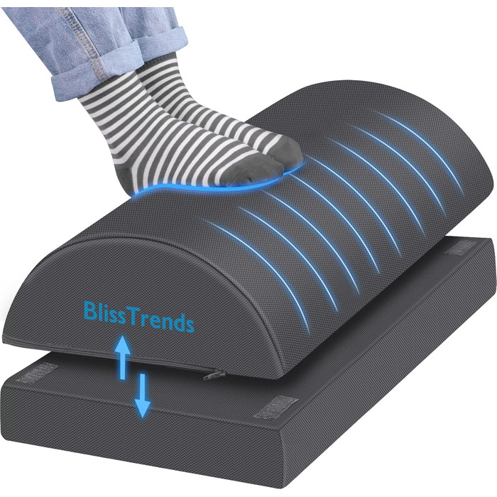 Підставка для ніг BlissTrends під стіл для роботи, універсальний пуф для ніг з пральним чохлом, зручна підставка для ніг з 2 регульованими рівнями висоти для автомобіля, дому та офісу, для спини (Сірий, XXL)