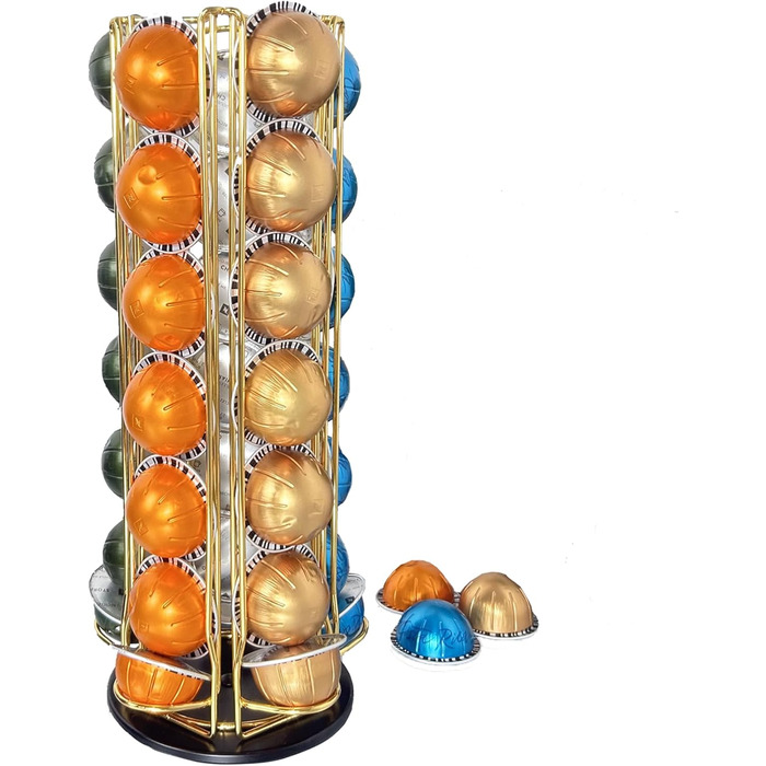 Підставка для капсул Nespresso Vertuo – обертова, на 35 капсул (золота)