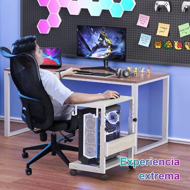 Регульована підставка для комп'ютерного блоку з 2 полицями та місцем для зберігання – для корпусів ATX, принтерів, з фіксуючими колесами (білий, W44 x D30 x H44-59.5см)