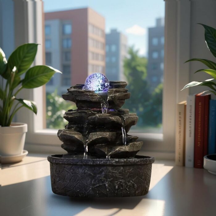 Фонтан Zen'Light Zimmerbrunnen Little Rock: Природний водоспад з ефектом каменів та LED-підсвіткою для дому, медитації та релаксації. Feng Shui, 23 см