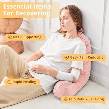 Підкуштунок Sasttie для читання з велюровою спинкою, подушка для підтримки спини для дорослих, з підлокітниками для читання на ліжку, дивані, підлозі, в гуртожитку, аксесуар для читання, персиковий, 18 дюймів, персиковий рожевий