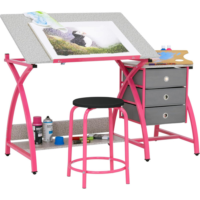 Дитячий стіл Komet SD STUDIO DESIGNS з регульованим нахилом та табуретом, блакитний/світло-сірий (рожевий/сірий)