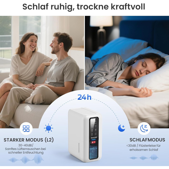 Електричний осушувач повітря з резервуаром 2L, автоматичне відключення та регулювання вологості для ванної, спальні, шафи (білий)