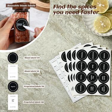 Набір скляних банок для спецій з дерев'яними кришками з акації, 24 шт по 120 мл