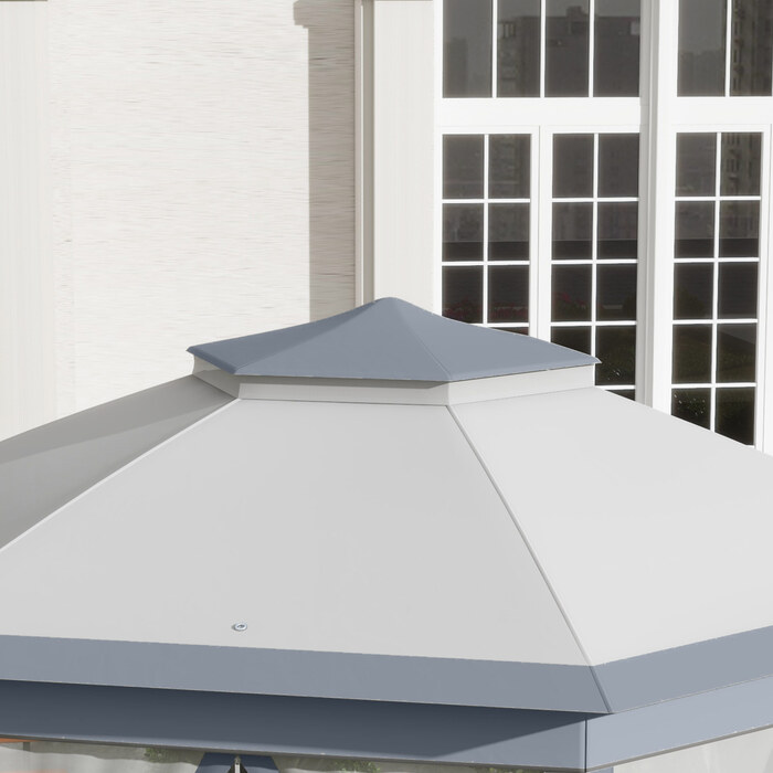 Павільйон шестигранний 4x4 м, сітка-навіс, водовідштовхувальне покриття, вентиляційне дах, сірий+білий