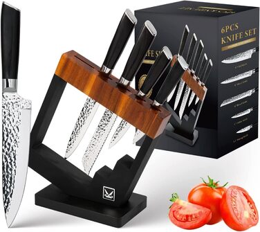 Набір кухонних ножів Messerblock 6 предметів: професійний набір з нержавіючої сталі з ергономічною ручкою з ебену, включає кухонний, м'ясний, хлібний, універсальний та овочевий ножі