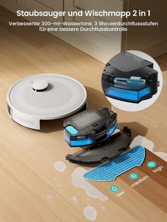 Робот-пилосос LEFANT M2 з функцією миття, багатошарове мапування, керування через APP/Alexa, Wi-Fi 2.4G/5GHz, для шерсті тварин, килимів та твердих підлог