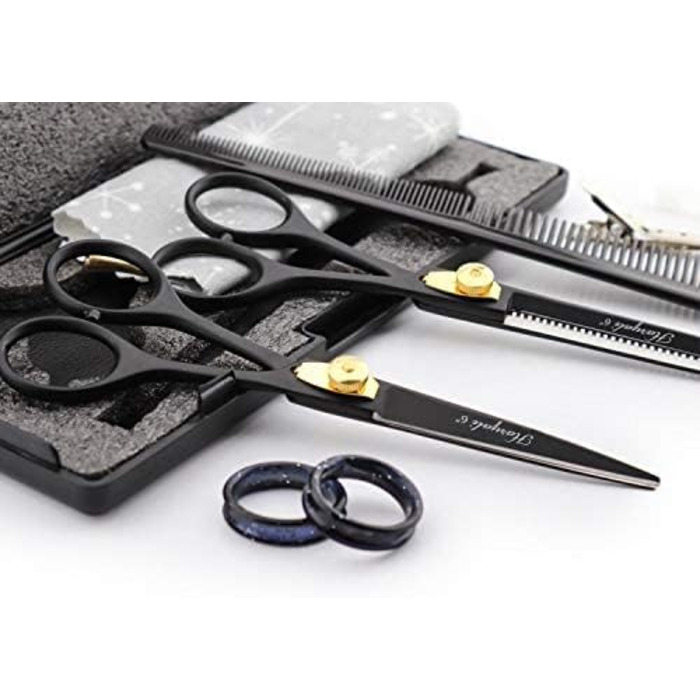 Набір перукарських ножиць Haryali London, професійні, ножиці з регульованим гвинтом, текстура, рідке волосся, 15,2 см, чорний, у презентаційному футлярі